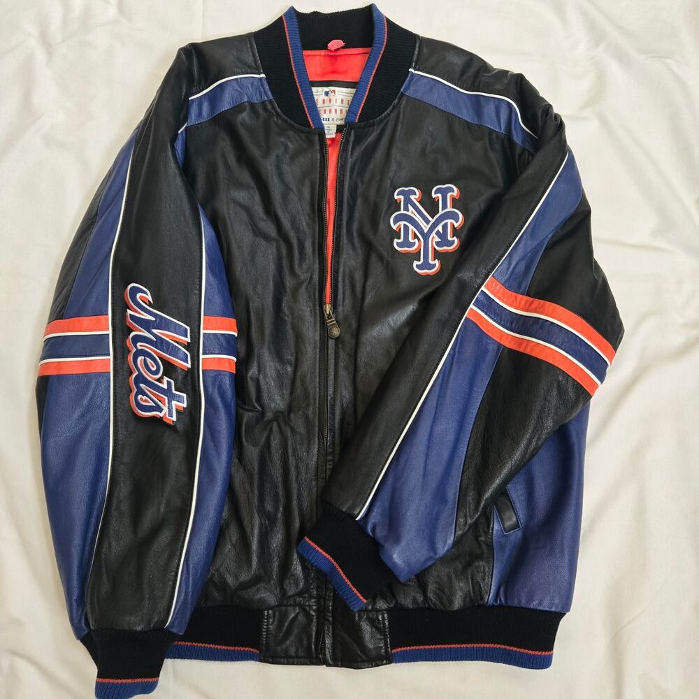 Vintage NY Mets Leather Bomber Jacket Size XL G-III Carl Banks 1990's *read*